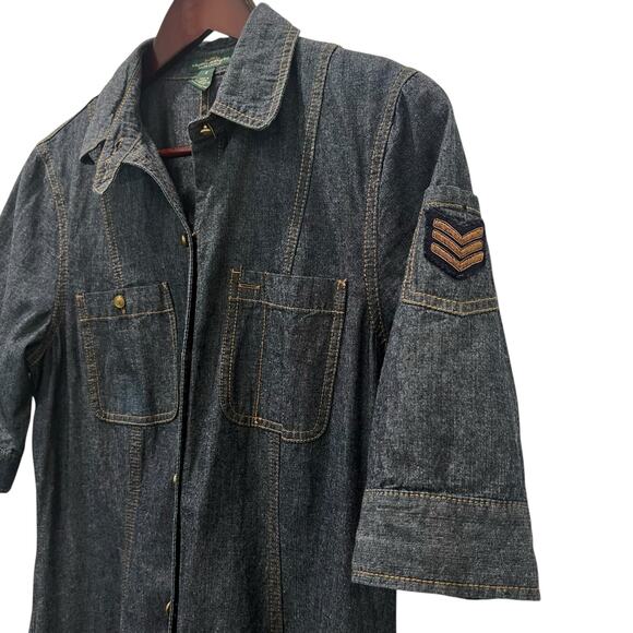 Ralph Lauren LRL Lauren Jeans Blue Denim Dress Military Size 8 Midi Short Sleeve - Picture 4 of 12